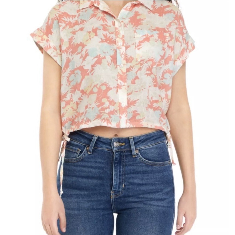 True Craft Linen Blend Floral Top Women 3X Sleeveless Button Blouse